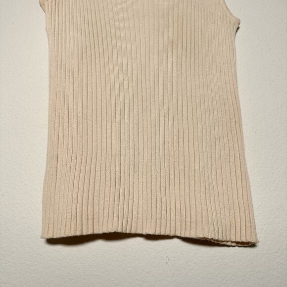 Vintage Ribbed Knit Polo Sweater Vest Beige Cream XL - Picture 6 of 9